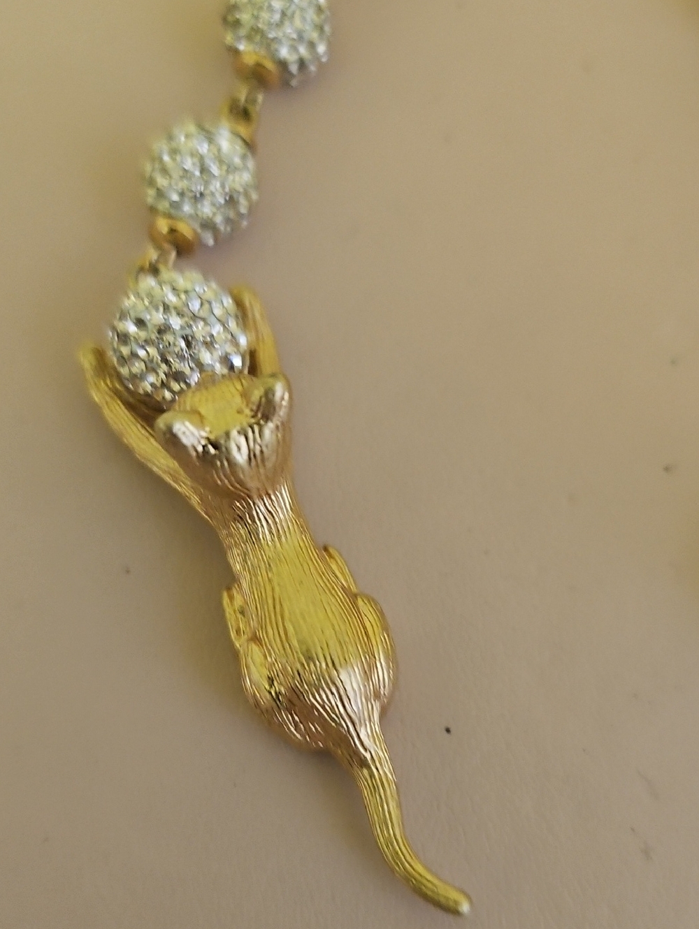 Gold Cat Charm Earrings with Crystal Pave Beads. Vintage - Picture 2 of 3